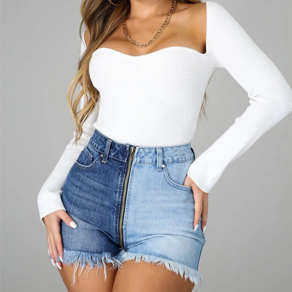 Shorts Denim Cintura Alta Slim Yin Yang Verano con Cierre Largo
