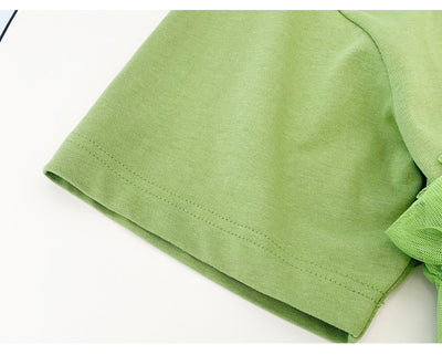 Vestido Mini Verde con Detalles de Tul y Diseño T-shirt - Image 3