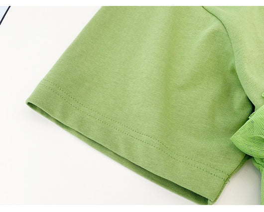 Vestido Mini Verde con Detalles de Tul y Diseño T-shirt - Image 3