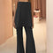 Conjunto Elegante de Blusa Escotada y Pantalón Acampanado Talla Grande