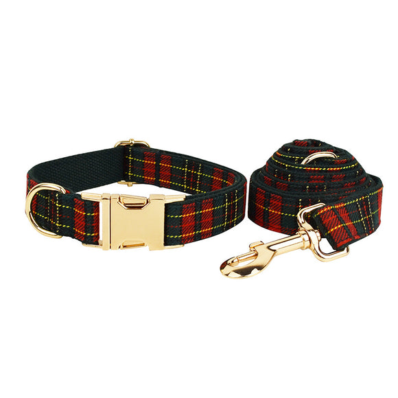 Collar y Correa para Perro a Cuadros Navideño con Fondo Verde