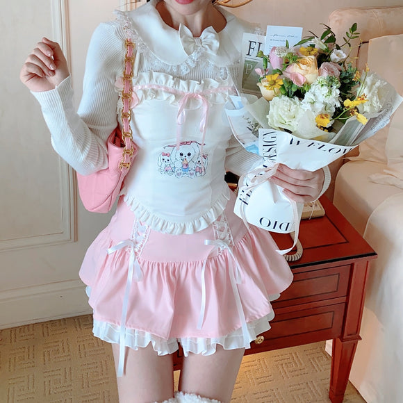Conjunto Soft Girl Japonés: Blusa y Falda Dulce y Moderna