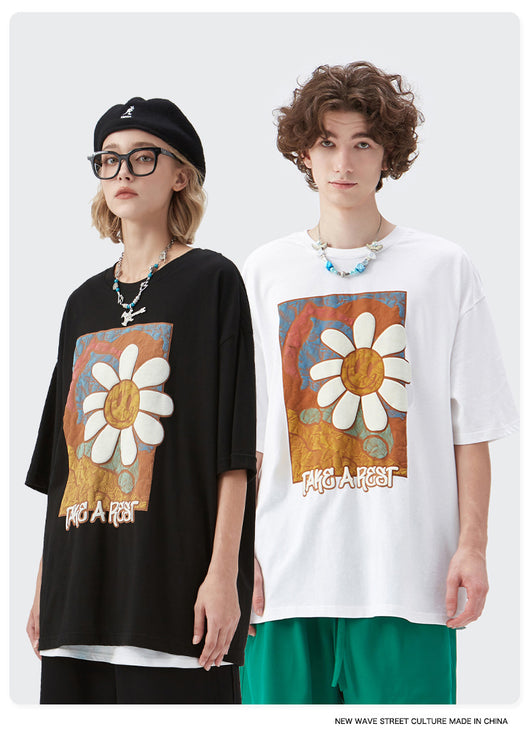 Playera Estampada con Margaritas Cartoon en Relieve - Manga Corta - Image 10
