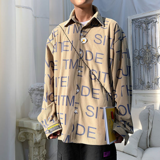 Camisa de Pana Estampada Casual de Manga Larga para Hombre - Image 5