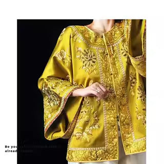 Abrigo Chino Retro con Bordado de Oro Estilo Oriental - Image 2
