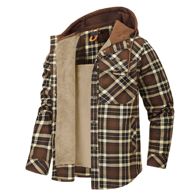 Chaqueta Acolchada Térmica a Cuadros con Capucha y Forro Polar para Hombre - Image 12