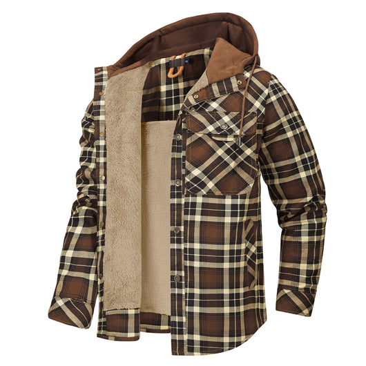Chaqueta Acolchada Térmica a Cuadros con Capucha y Forro Polar para Hombre - Image 12