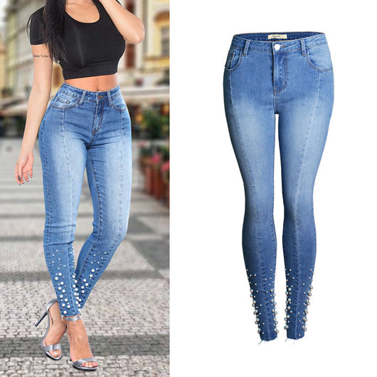Jeans Slim Skinny Elásticos con Detalles de Cuentas - Image 3