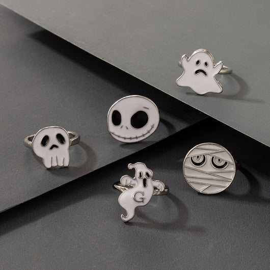 Juego de 5 Anillos de Calavera para Halloween — Blanco - Image 8