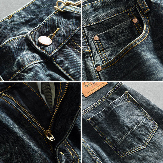 Pantalones Denim Azul Retro Efecto Desgastado para Hombre - Image 3