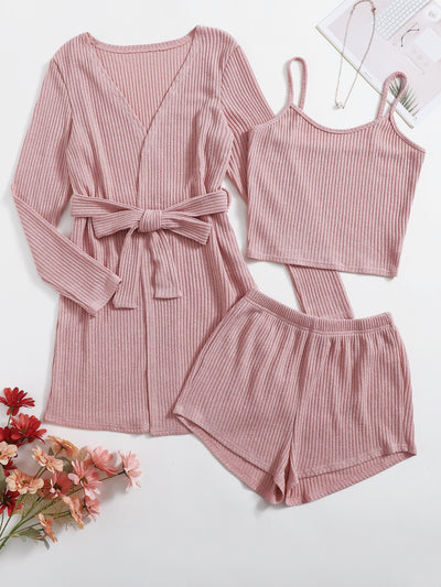 Conjunto 3 Piezas Tirantes Shorts Sólido - Pijama Cómodo para Casa - Image 5