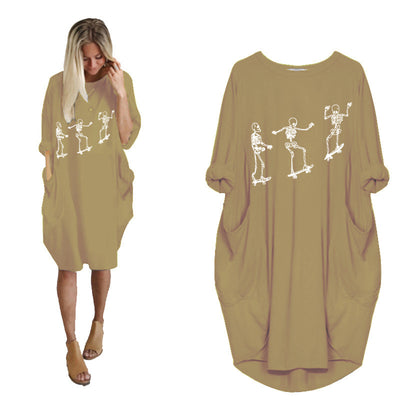 Vestido Holgado de Manga Larga con Estampado Temático y Bolsillos - Image 36