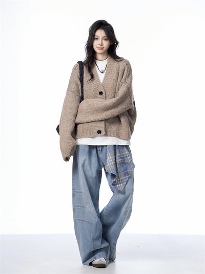 Cardigan de Punto Cuello V Mujer Estilo Relajado Suéter Holgado - Image 20
