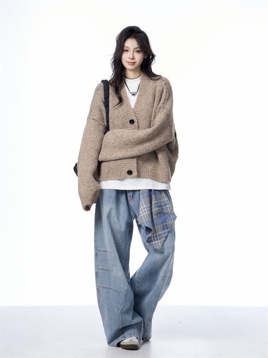 Cardigan de Punto Cuello V Mujer Estilo Relajado Suéter Holgado - Image 20