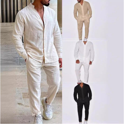 Traje Deportivo Europeo Hombre con Mangas Largas de Lino - Ropa de Trabajo Versátil - Image 19