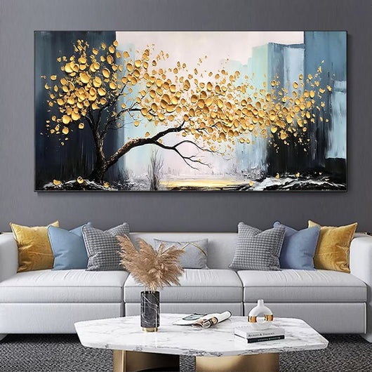 Cuadro Abstracto Árbol Dorado Pintura Hecha a Mano Decoración Moderna para el Hogar - Image 10