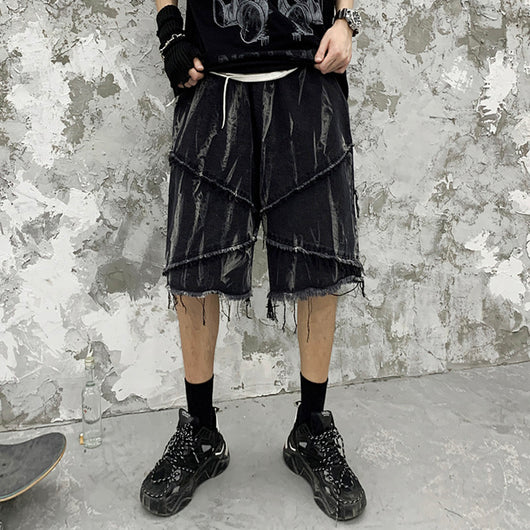 Shorts de Mezclilla Oscura con Estampado Tie-Dye y Bordes Deshilachados - Image 16