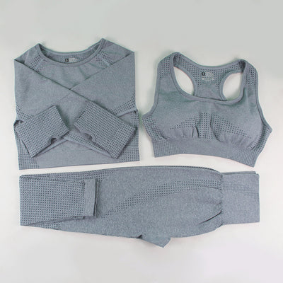 Conjunto Deportivo 3 Piezas: Top Manga Larga, Sostén y Pantalones para Yoga - Image 22