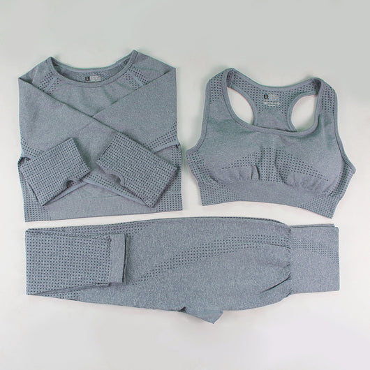 Conjunto Deportivo 3 Piezas: Top Manga Larga, Sostén y Pantalones para Yoga - Image 22