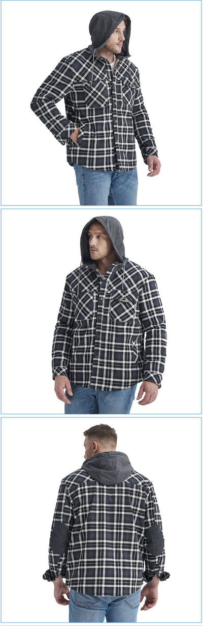 Chaqueta Acolchada Térmica a Cuadros con Capucha y Forro Polar para Hombre - Image 16