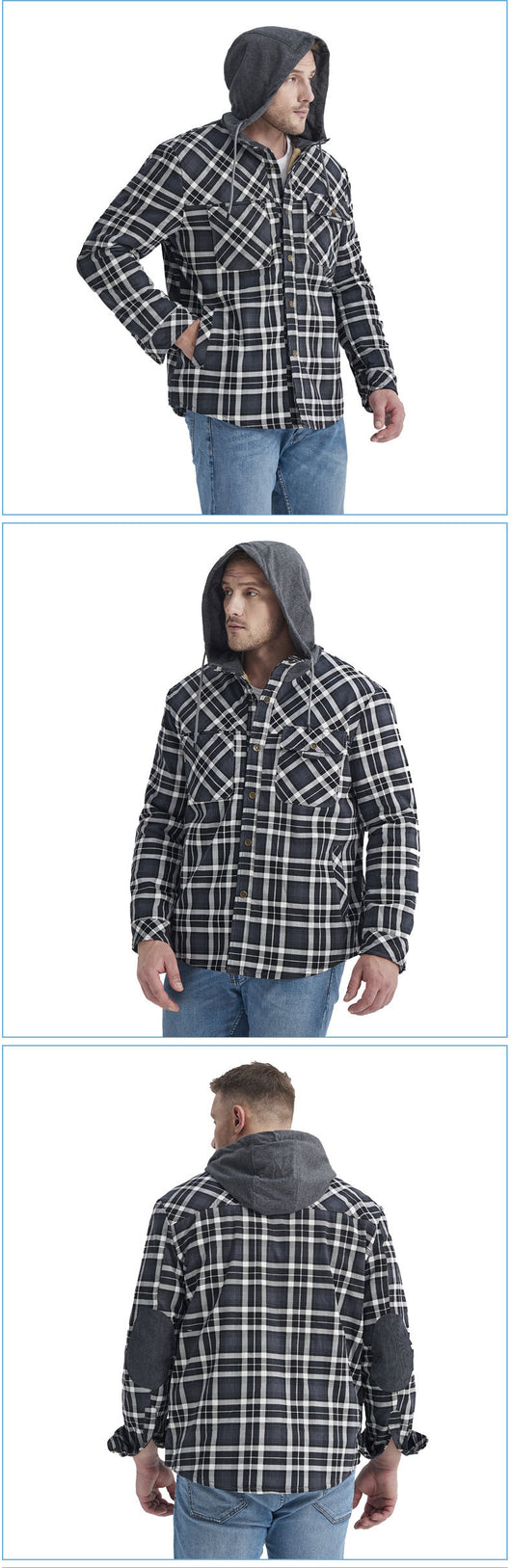 Chaqueta Acolchada Térmica a Cuadros con Capucha y Forro Polar para Hombre - Image 16