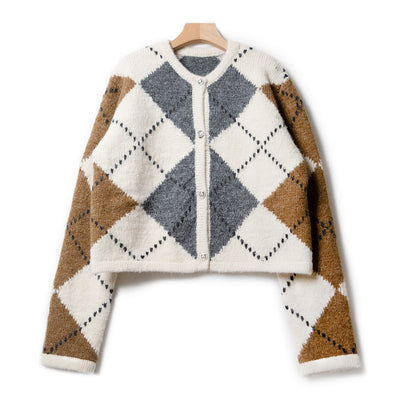 Cardigan Corto de Alpaca con Contraste Geométrico para Mujer - Image 11