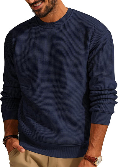 Suéter Cuello Redondo Textura Waffle para Hombre - Pullover Tejido Casual - Image 8