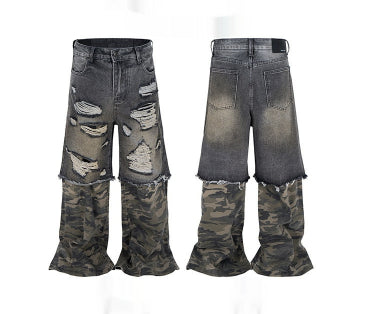 Jeans Rotos Pierna Ancha con Costuras de Camuflaje - Image 5