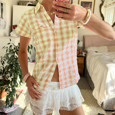 Camisa Cuadros Mujer Manga Corta Suelta Versátil - Image 2