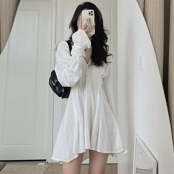Vestido Camisero Primavera con Cintura Ajustada y Mangas Acampanadas para Mujer - Image 3