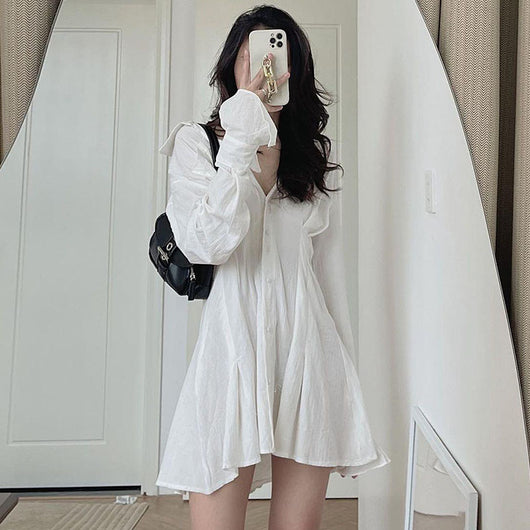 Vestido Camisero Primavera con Cintura Ajustada y Mangas Acampanadas para Mujer - Image 3