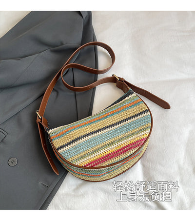 Bolsa Tote de Rafia Arcoíris para Mujer - Bolso Casual de Hombro - Image 10