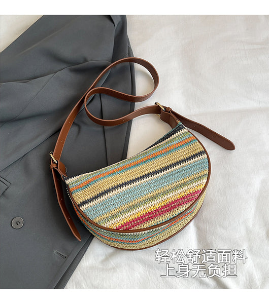 Bolsa Tote de Rafia Arcoíris para Mujer - Bolso Casual de Hombro - Image 10