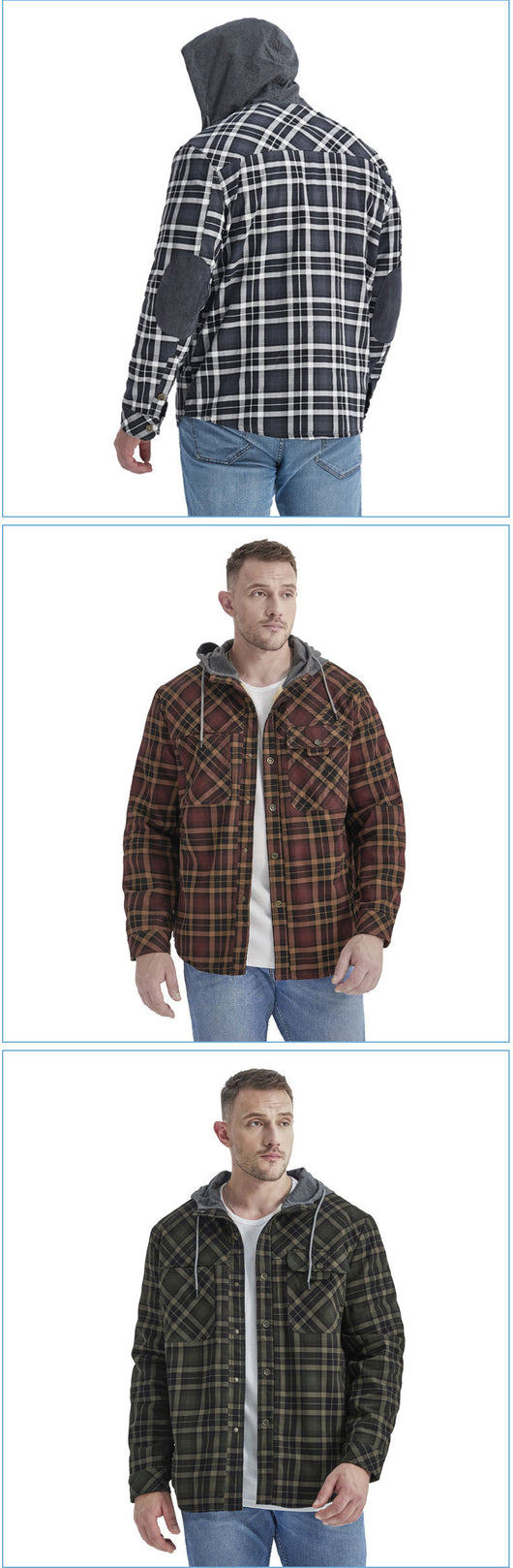 Chaqueta Acolchada Térmica a Cuadros con Capucha y Forro Polar para Hombre - Image 19