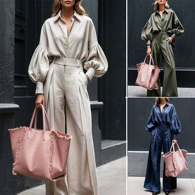 Conjunto de Dos Piezas: Camisa Manga Larga y Pantalón Ancho en Algodón y Lino - Image 18
