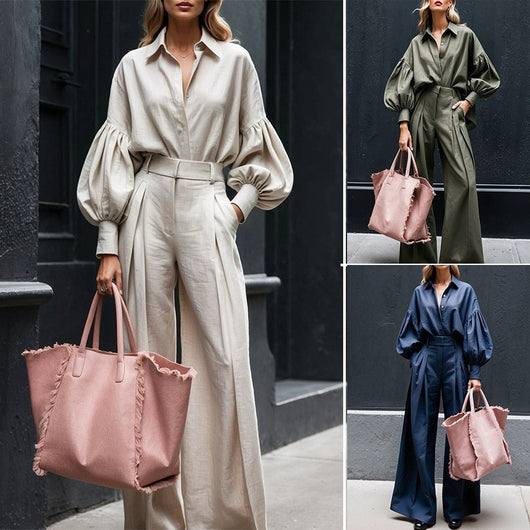 Conjunto de Dos Piezas: Camisa Manga Larga y Pantalón Ancho en Algodón y Lino - Image 18