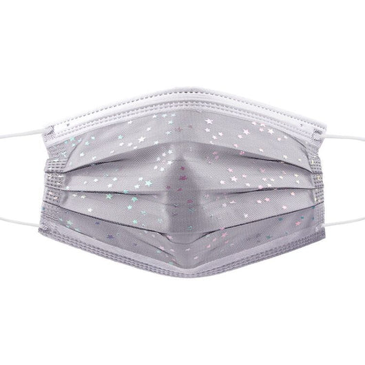 Light blue disposable face mask with iridescent butterfly patterns and white ear loops for dust protection. - Image 9