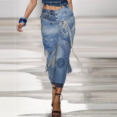 Pantalones Vaqueros Ajustados Rotos con Cordones - Diseño Trendy Talla Grande - Image 7