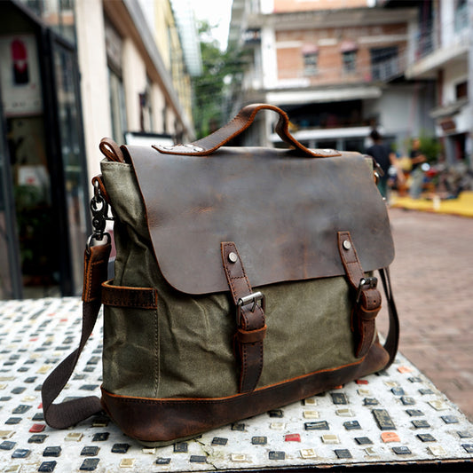 Maletín Bandolera de Lona y Cuero - Bolso Diagonal Profesional