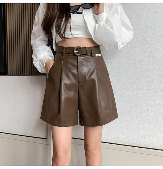 Pantalones Tipo Cuero PU Corte A Holgado y Cómodo