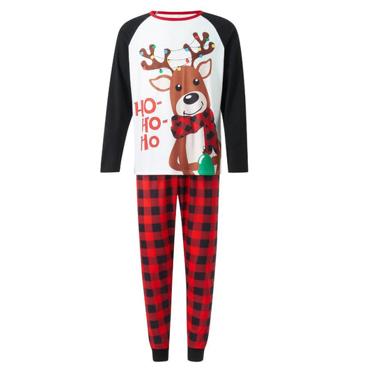 White and red plaid Christmas romper with a reindeer graphic wearing a scarf and "HO-HO-Ho" text. - Image 5