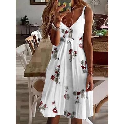 Vestido Suelto Estampado con Cuello en V para Dama