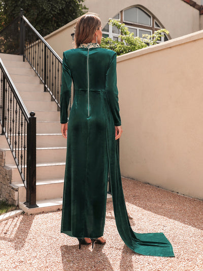 Vestido de Noche Coreano de Terciopelo con Cuello Alto Elegante - Image 13