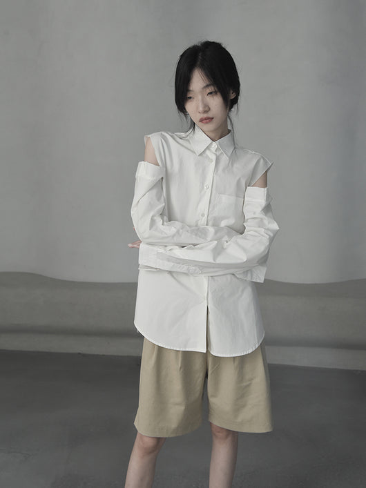 Blusa Blanca Hombros Descubiertos con Cuello Desflecado Diseño Otoñal - Image 7