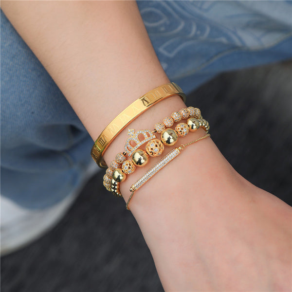 Pulsera Tejida Ajustable Crown Diamond Ball para Hombre