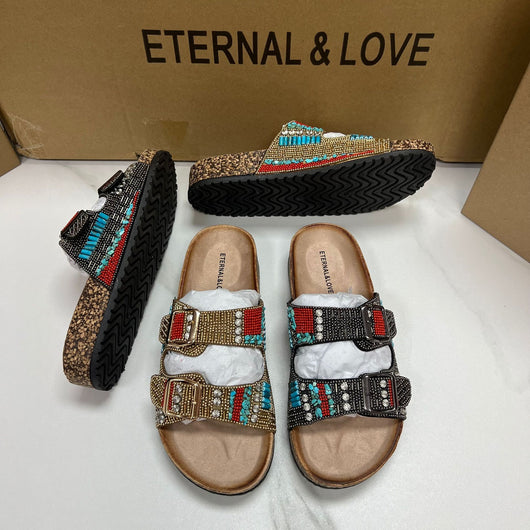 Sandalias Étnicas Doradas con Detalles Brillantes para Mujer - Image 5
