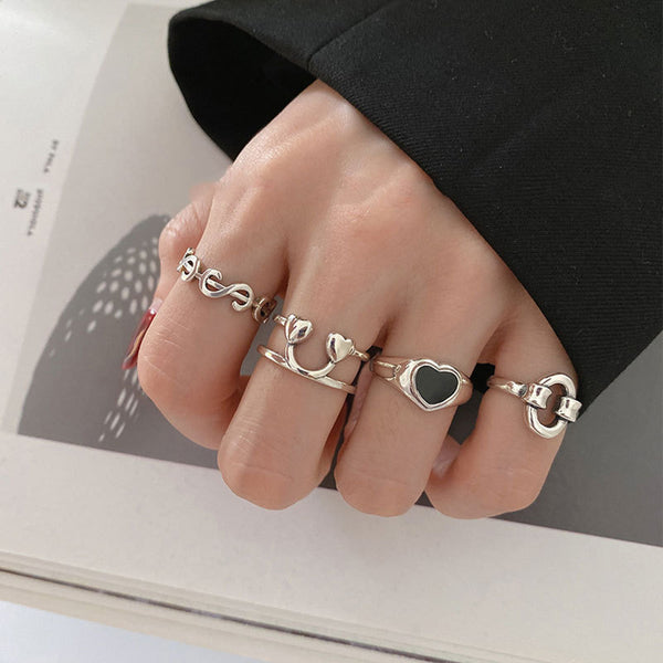 Anillo de Corazón y Carita Feliz con Diseño Dorado