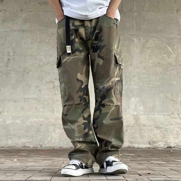Pantalones de Trabajo Camuflaje Holgados Estilo Urbano Retro Americano