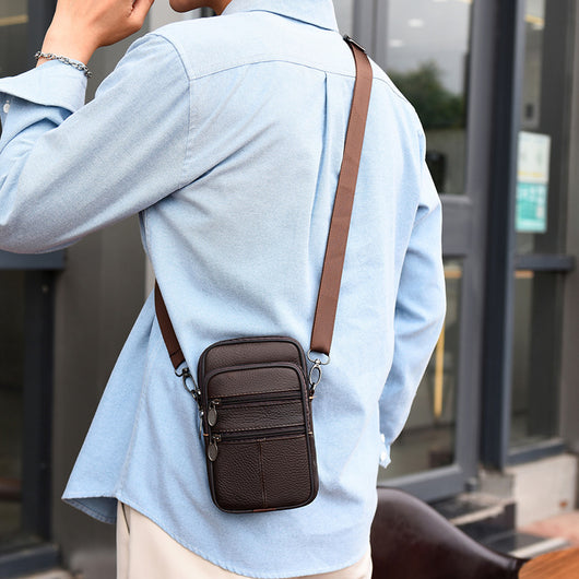Bolsa Bandolera de Cuero Genuino Multifuncional para Teléfono