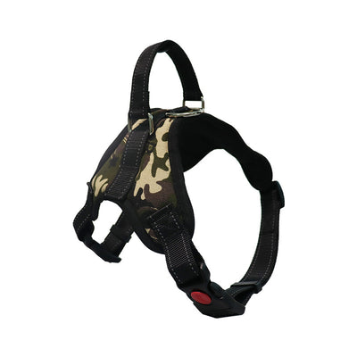 Blue and black pet harness with reflective stitching, a top handle, and red quick-release buckles. - Image 11